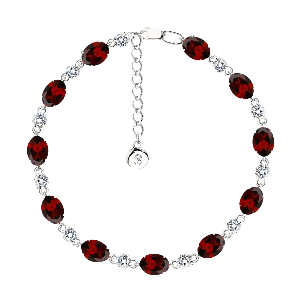 Artikelbild 1 des Artikels “Armband „Ovale Steine im Wechsel“ aus 925 Silber mit Zirkonia und Granat “