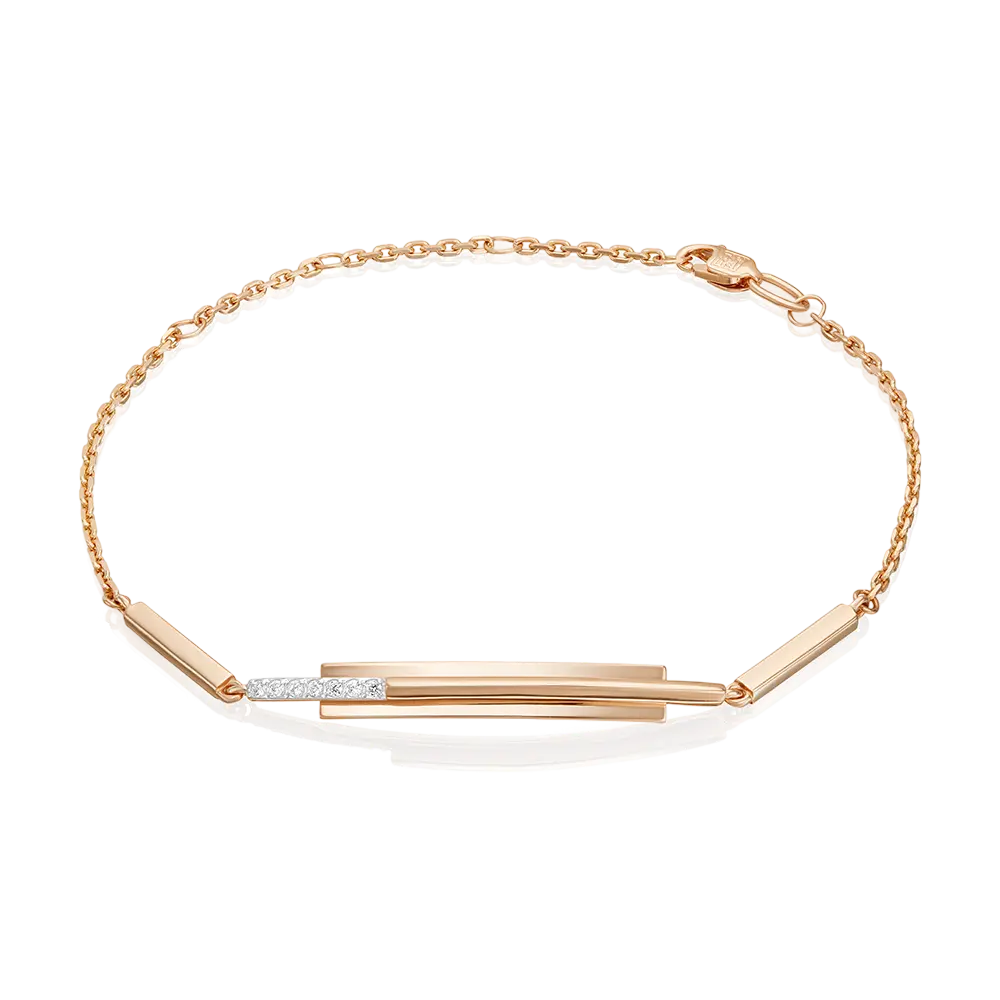 Artikelbild 1 des Artikels “Armband „Stäbe mit Steinen“ aus 585 Rotgold mit Zirkonia “