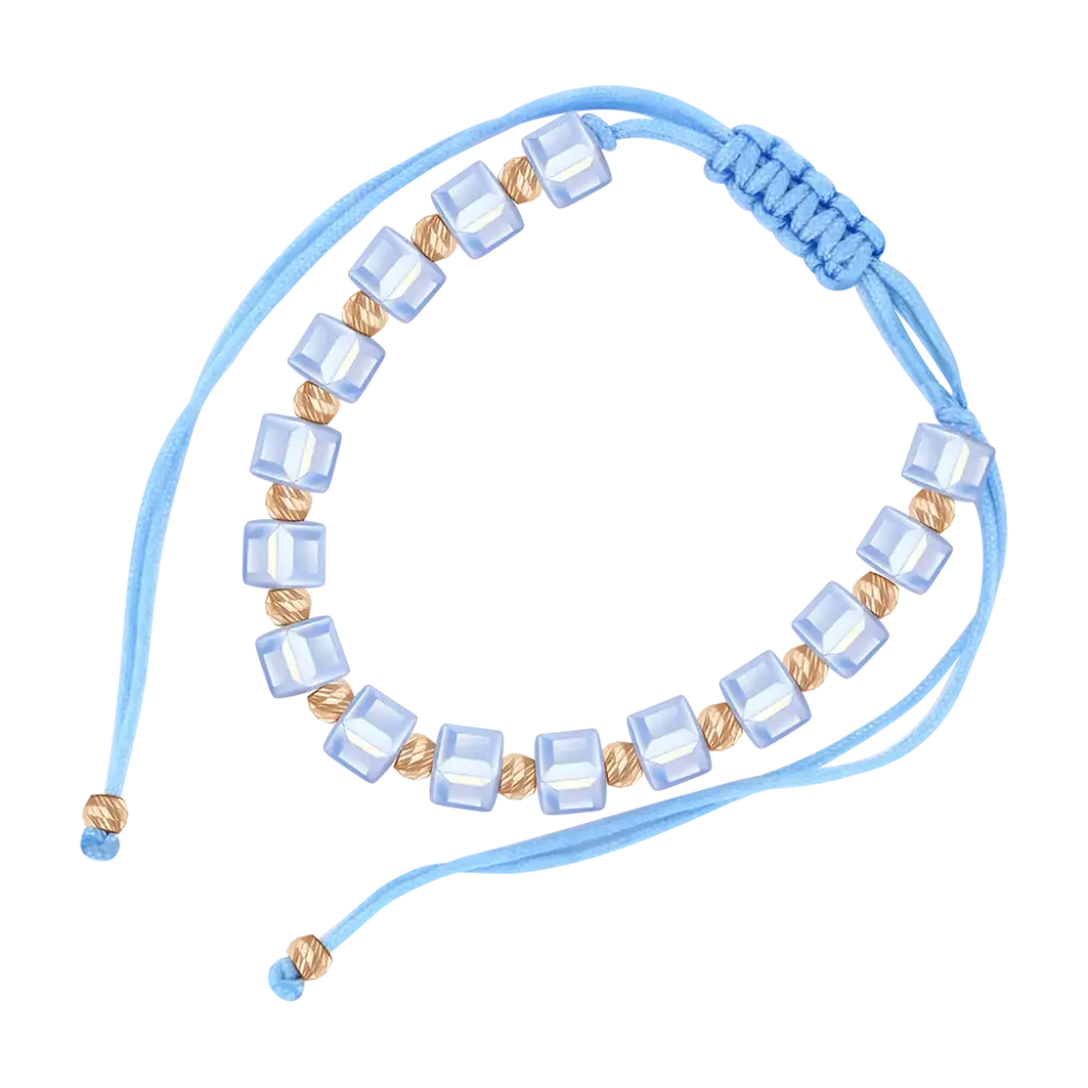 Artikelbild 1 des Artikels “Armband „Textilband mit blauen Würfeln“ aus 585 Rotgold mit Zirkonia “