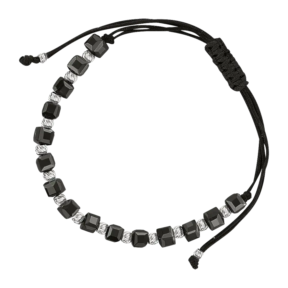 Product image 1 of the product “Bracelet “Textile Cord with Black Cubes” in 925 Sterling Silver with Onyx ”