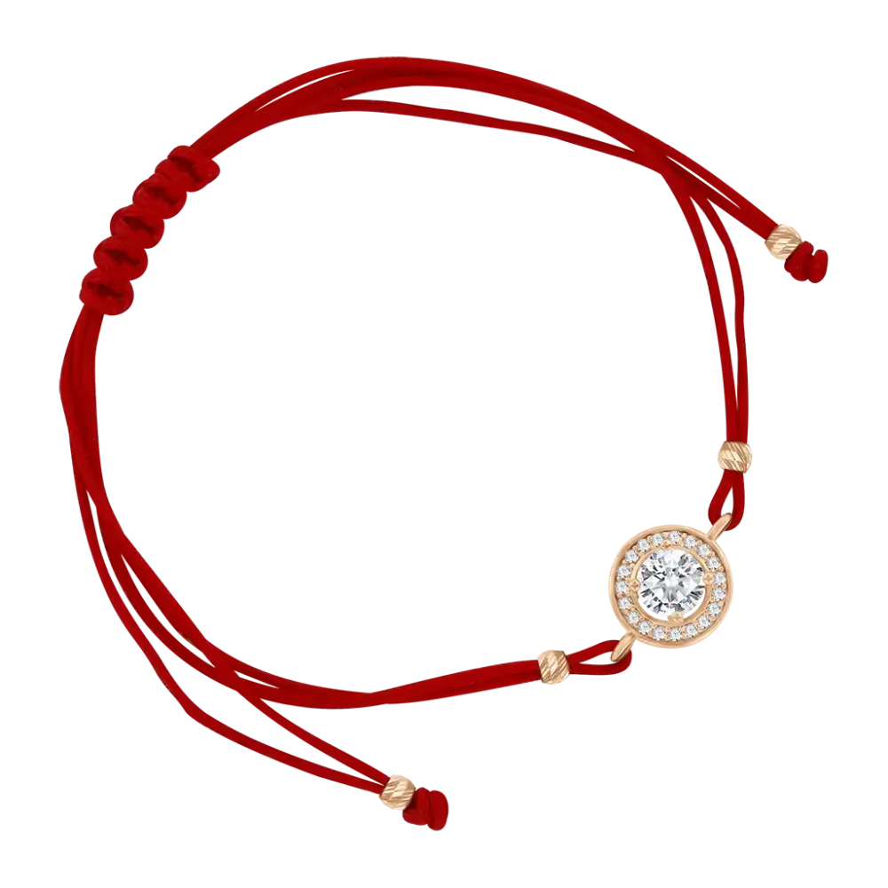 Product image 1 of the product “Bracelet “Textile Cord with Stone Rosette” in 585 Rose Gold with Cubic Zirconia ”