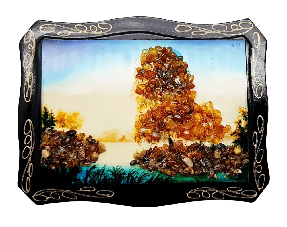 Product image 1 of the product “Amber Picture “Landscape with Tree by the Lake” ”