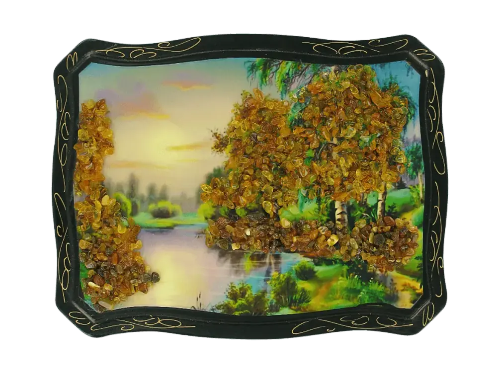 Artikelbild 1 des Artikels “Bernsteinbild „Landschaft mit Birken am Teich“ “