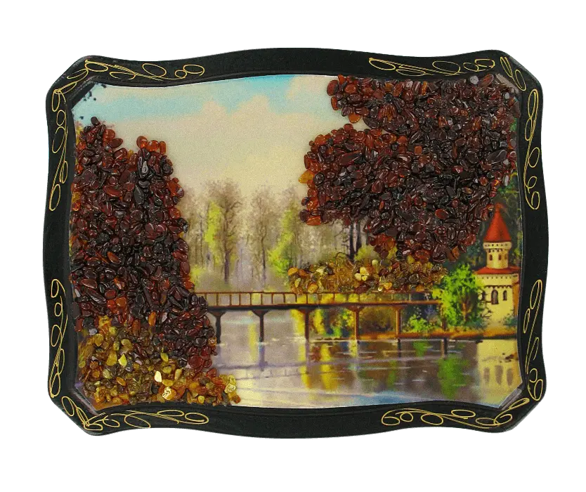 Product image 1 of the product “Amber Picture “Landscape with Bridge and Tower” ”