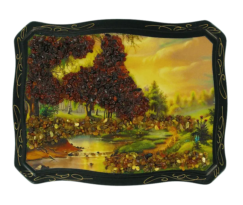 Artikelbild 1 des Artikels “Bernsteinbild „Landschaft mit Teich und Enten“ “