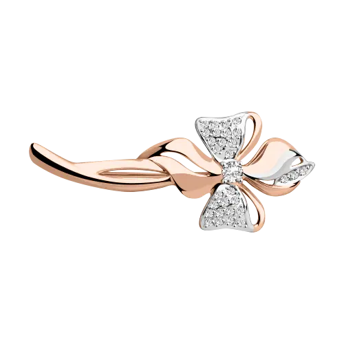 Product image 1 of the product “Brooch “Bow with Stones” in 585 Two-Tone Gold with Cubic Zirconia ”
