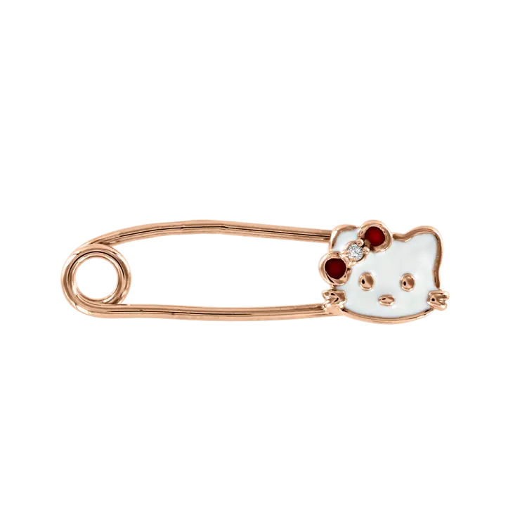 Product image 1 of the product “Brooch “Safety Pin with Cat” in 585 Rose Gold with Cubic Zirconia ”