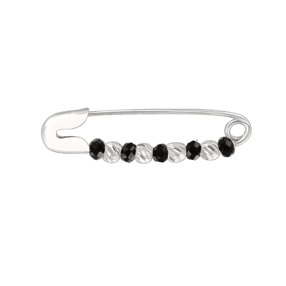 Product image 1 of the product “Brooch “Safety Pin with Black Pearls” in 925 Sterling Silver with Onyx ”