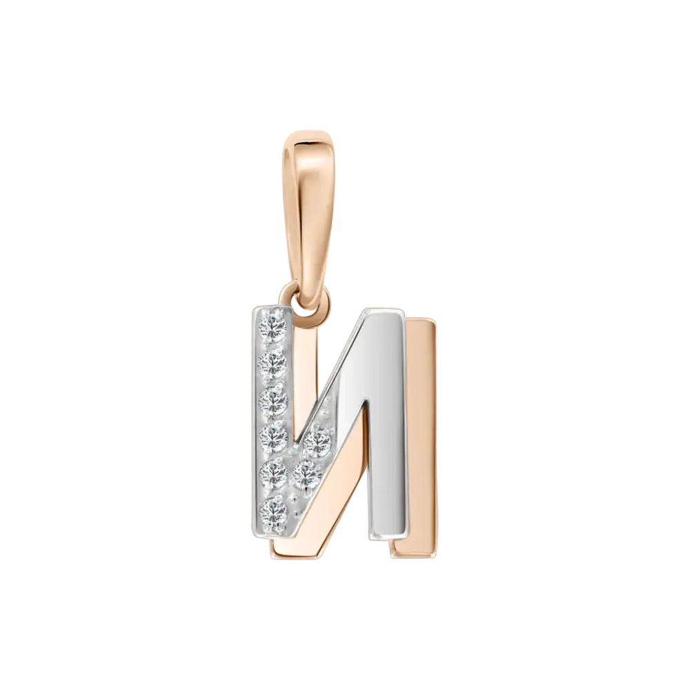 Product image 1 of the product “Letter Pendant И in Russian Rose Gold / 585 White Gold with Cubic Zirconia ”
