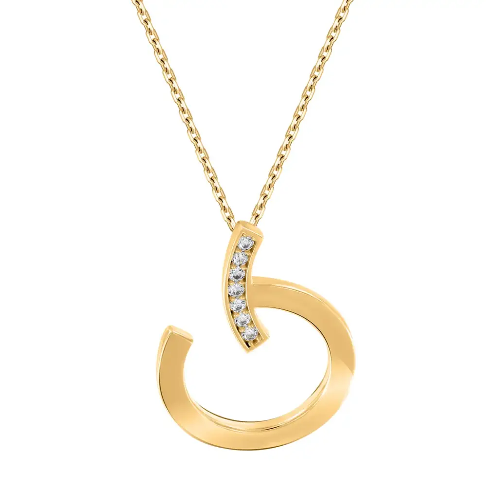 Artikelbild 1 des Artikels “Collier „Geschwungene Spirale mit Steinen“ aus 585 Gelbgold mit Zirkonia “