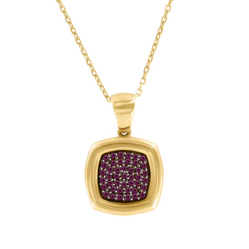 Product image 1 of the product “Necklace “Cushion Shape with Red Stones” in 585 Yellow Gold with Cubic Zirconia ”