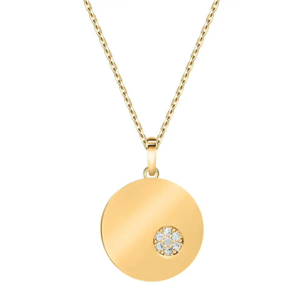 Artikelbild 1 des Artikels “Collier „Runde Scheibe mit Steinen“ aus 585 Gelbgold mit Zirkonia “