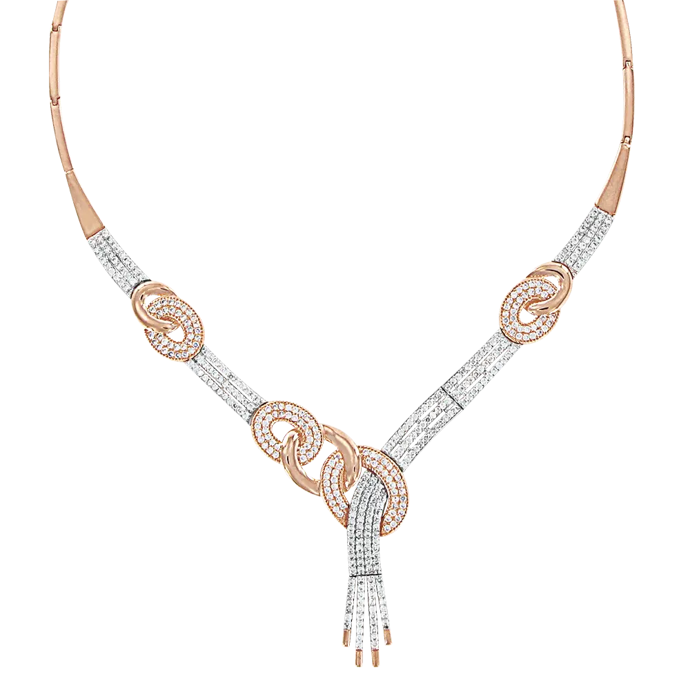 Product image 1 of the product “Necklace “Intertwined Rings with Fringes” in 585 Two-Tone Gold with Cubic Zirconia ”