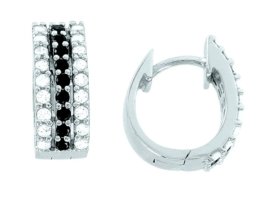Product image 1 of the product “Hoop Earrings “With Three-Row Setting” in 925 Sterling Silver with Cubic Zirconia, Height 14 mm ”