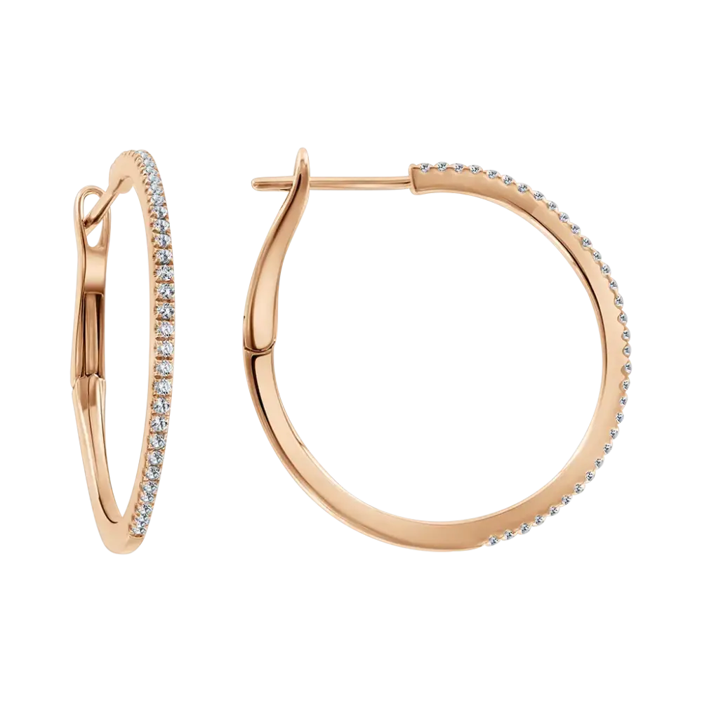 Product image 1 of the product “Hoop Earrings “Oval Hoops with Row of Stones” in 585 Rose Gold with Cubic Zirconia ”