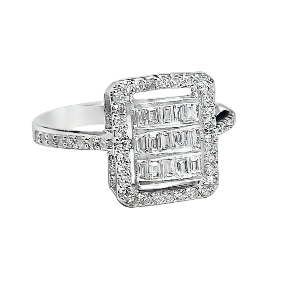 Product image 1 of the product “Women's Ring “Baguette Stones in Frame” in 585 White Gold with Diamonds ”