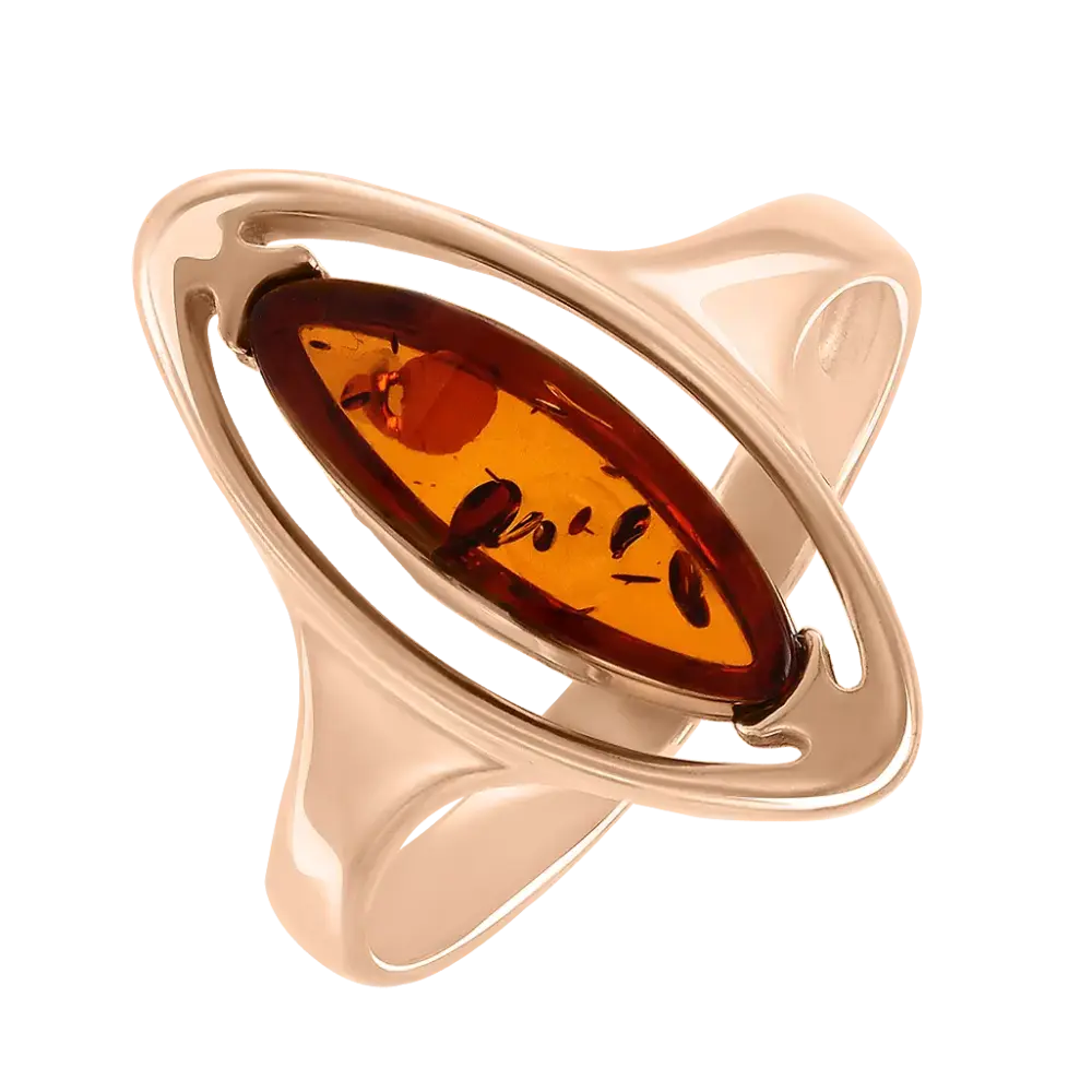 Product image 1 of the product “Women's Ring “Amber Navette in Frame” in Gold-Plated 925 Sterling Silver with Amber ”