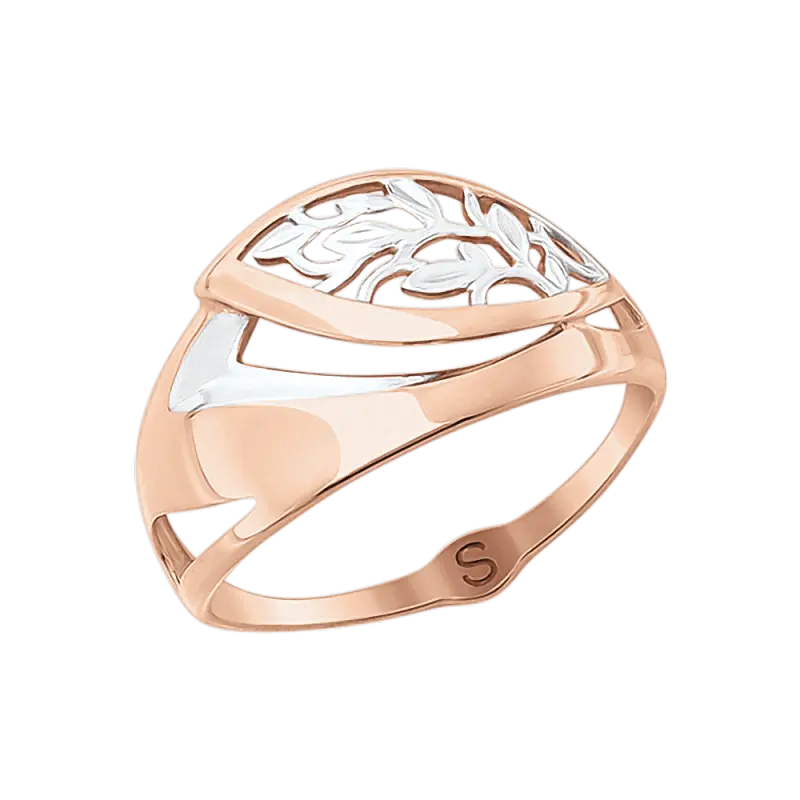 Product image 1 of the product “Women's Ring “Openwork Foliage” in 585 Two-Tone Gold ”