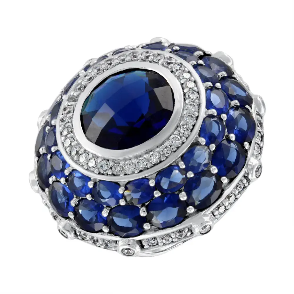 Product image 1 of the product “Women's Ring “Blue Dome with Stones” in 925 Sterling Silver with Cubic Zirconia ”