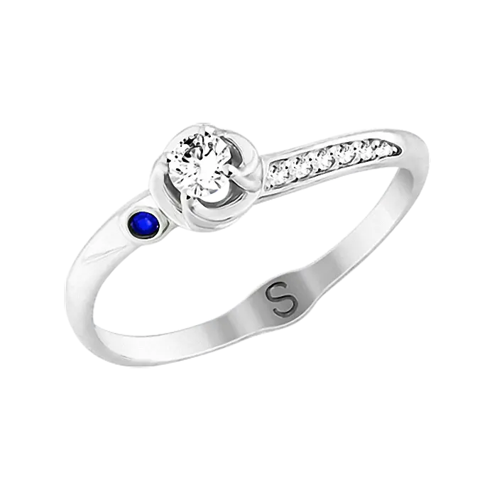 Product image 1 of the product “Women's Ring “Flower with Blue Stone” in 585 White Gold with Cubic Zirconia ”