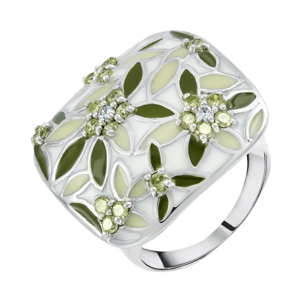 Artikelbild 1 des Artikels “Damenring „Breit mit Blättern und Blüten“ aus 925 Silber mit Zirkonia “