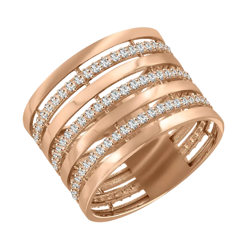 Artikelbild 1 des Artikels “Damenring „Breit mit Pavé-Reihen“ aus 585 Rotgold mit Zirkonia “