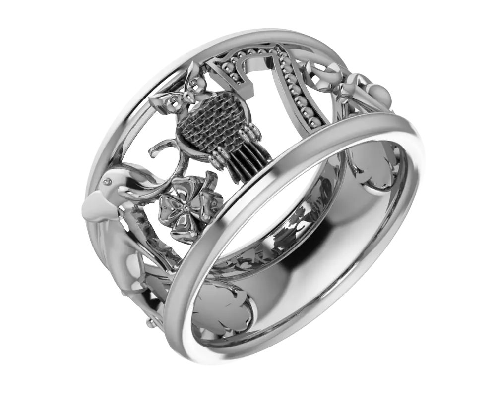 Product image 1 of the product “Women's Ring “Wide with Animal Motifs” in 925 Sterling Silver ”