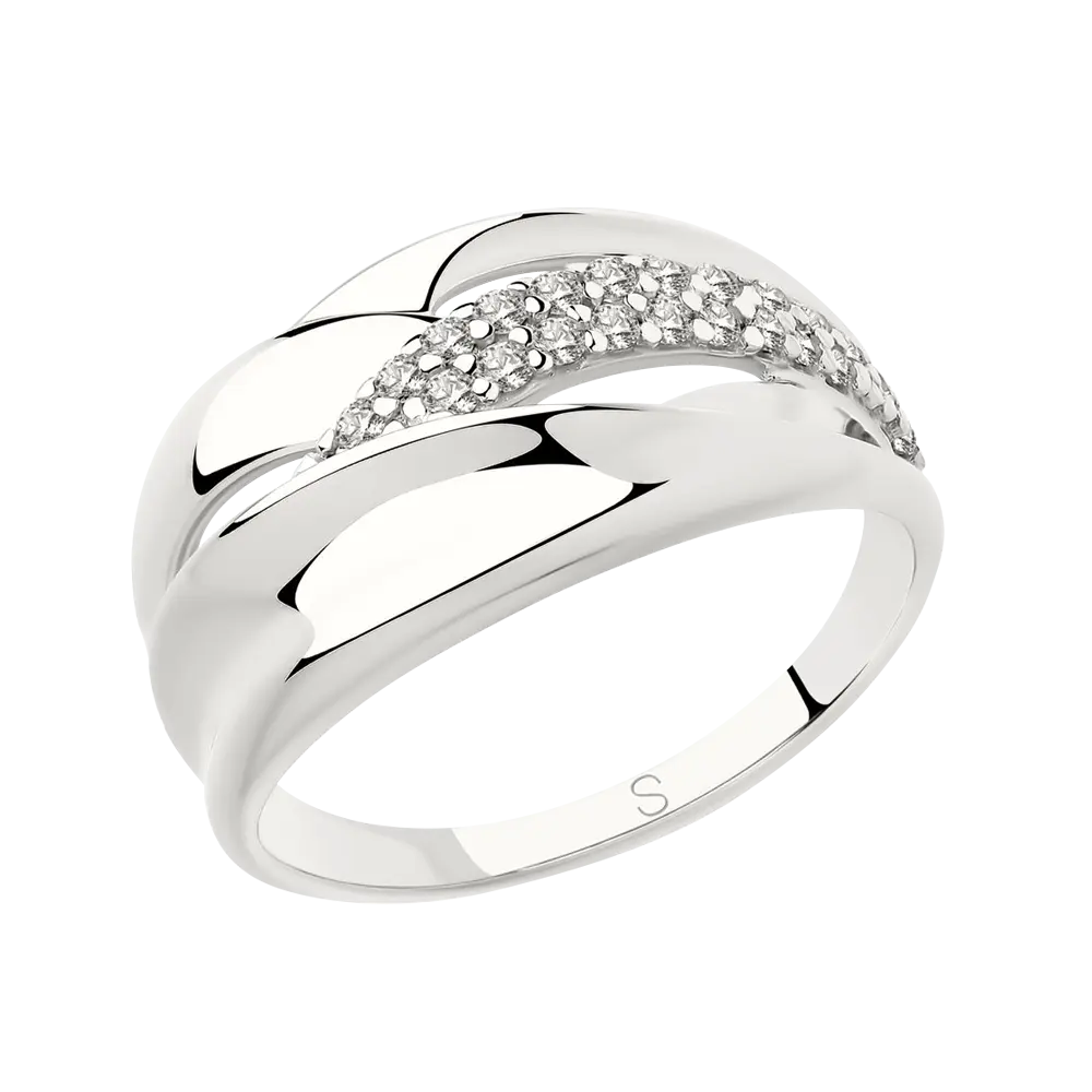 Product image 1 of the product “Women's Ring “Wide with Wave and Pavé” in 925 Sterling Silver with Cubic Zirconia ”