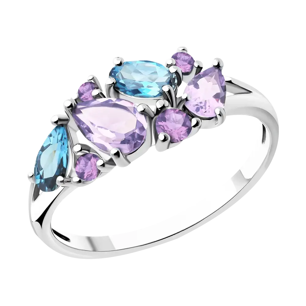 Artikelbild 1 des Artikels “Damenring „Bunte Steintraube“ aus 925 Silber mit Zirkonia und Topas “