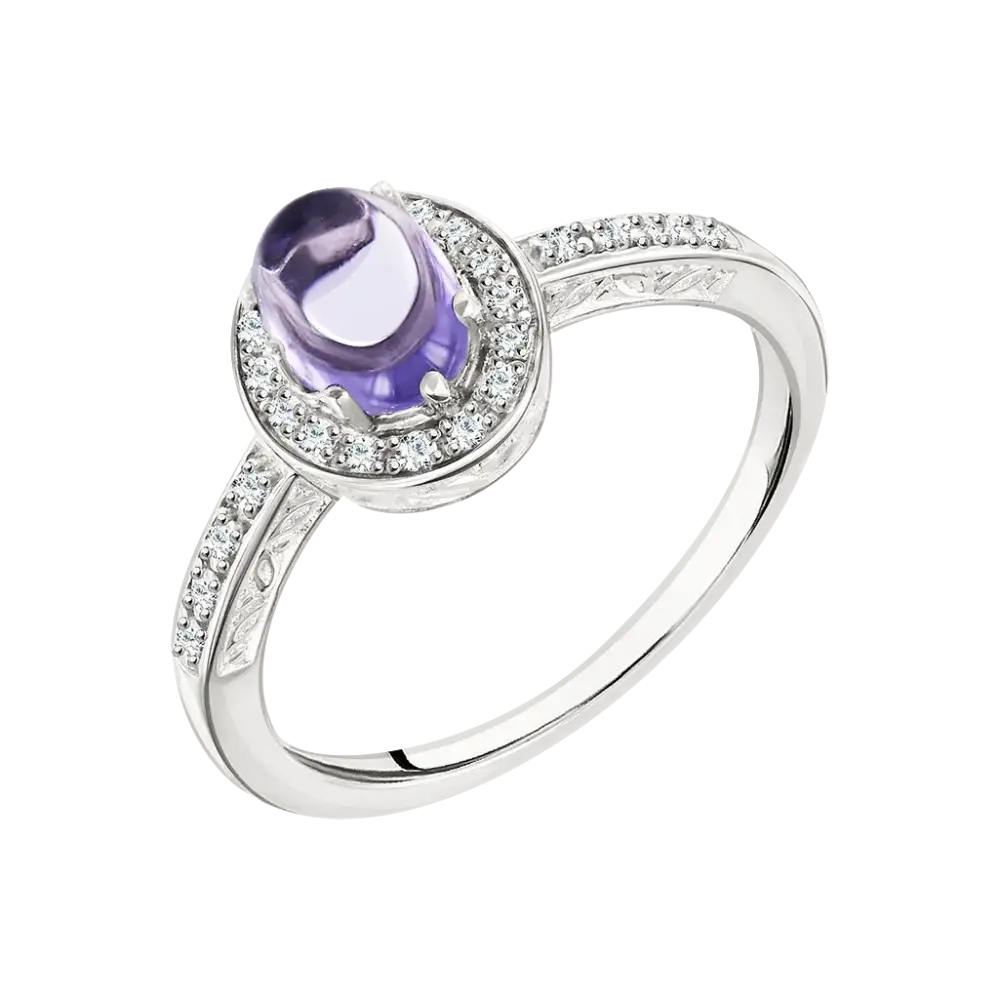 Artikelbild 1 des Artikels “Damenring „Cabochon im Steinkranz“ aus 925 Silber mit Zirkonia und Amethyst “