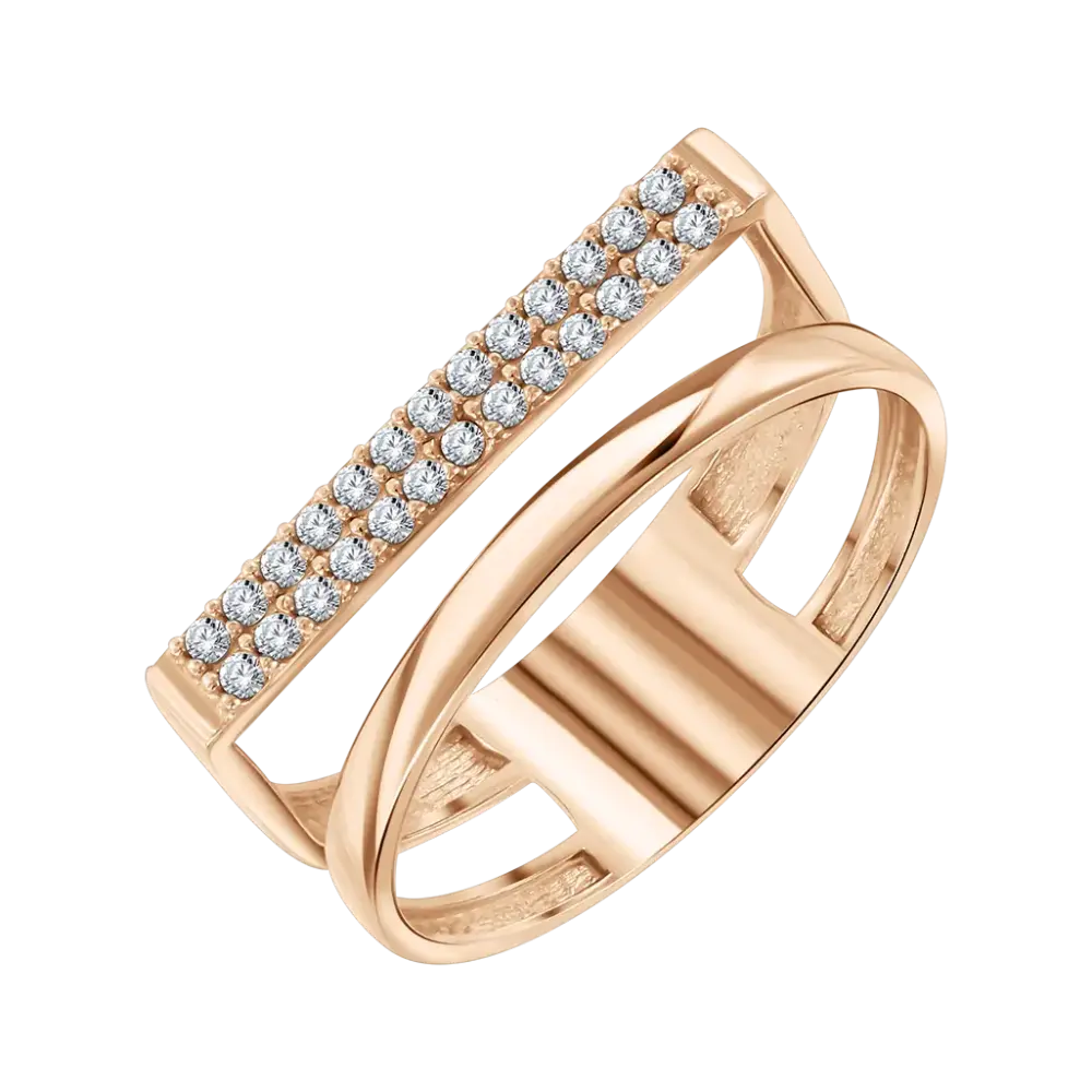 Product image 1 of the product “Women's Ring “Double Hoop with Stone Bar” in 585 Rose Gold with Cubic Zirconia ”