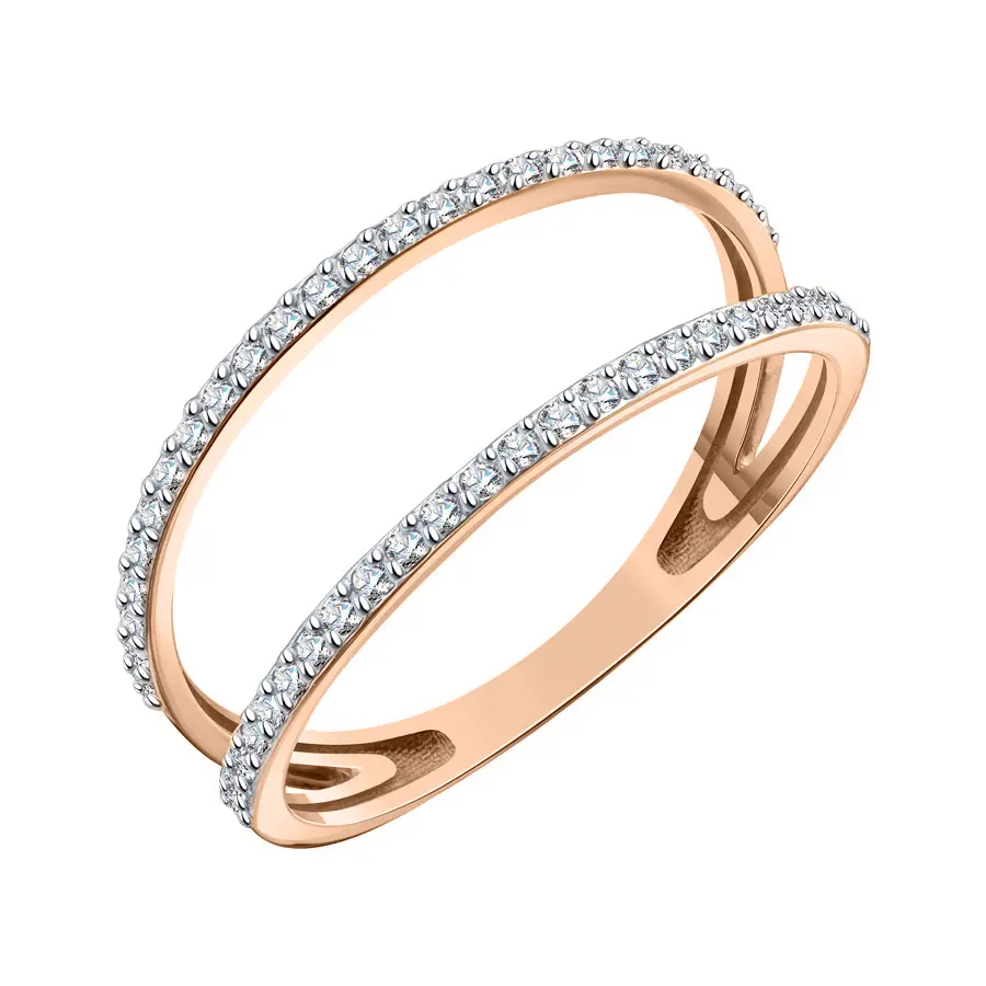 Product image 1 of the product “Women's Ring “Double Hoop with Rows of Stones” in 585 Rose Gold with Cubic Zirconia ”