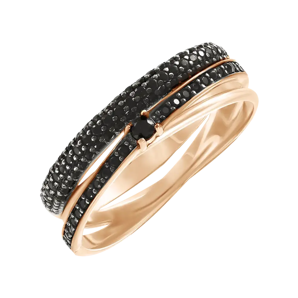 Product image 1 of the product “Women's Ring “Black Double Row” in 585 Rose Gold with Cubic Zirconia ”