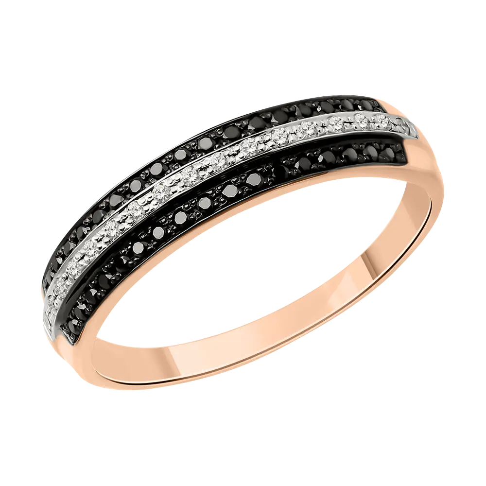 Product image 1 of the product “Women's Ring “Black and White Double Row” in 585 Rose Gold with Diamonds ”