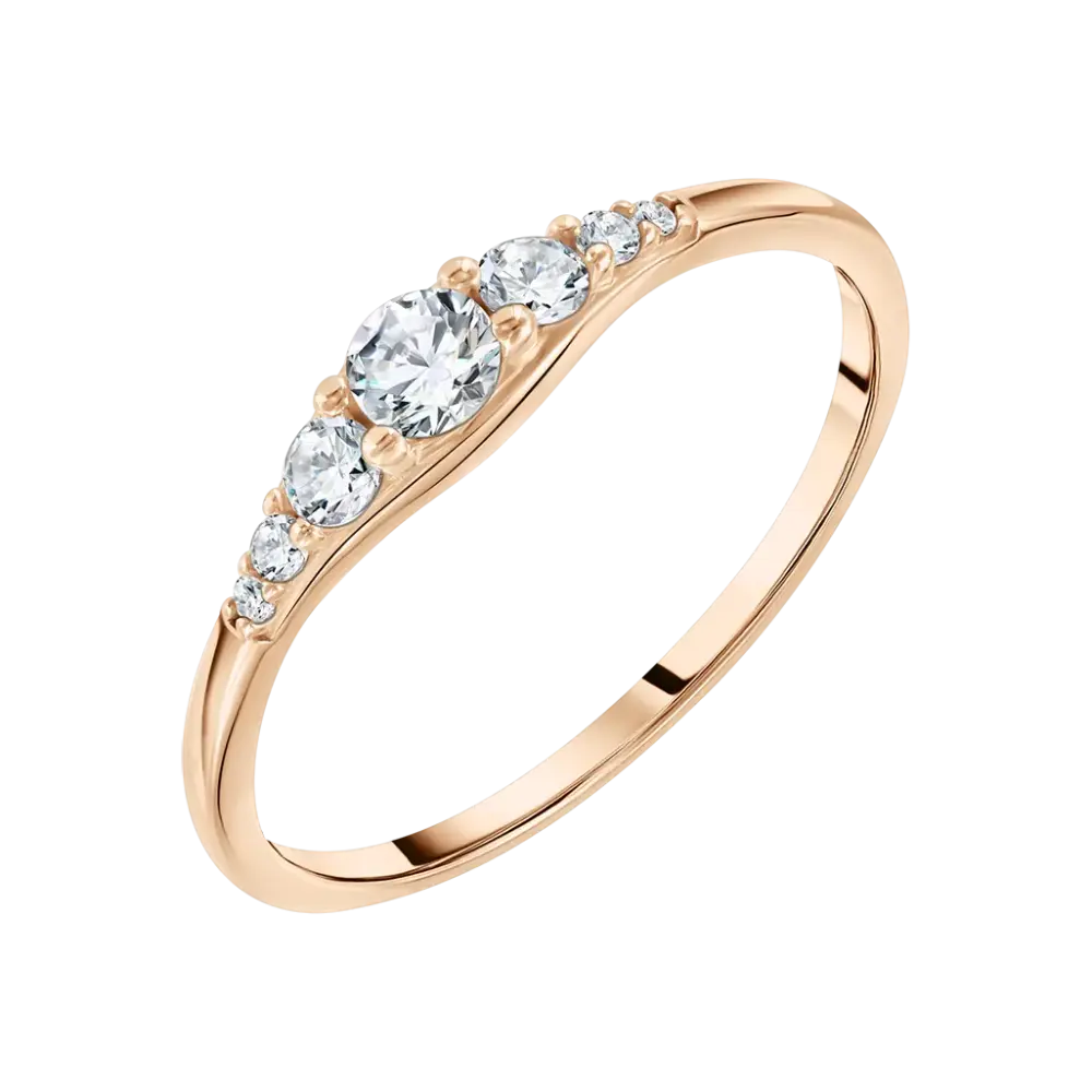 Artikelbild 1 des Artikels “Damenring „Drei Steine mit Pavé“ aus 585 Rotgold mit Zirkonia “