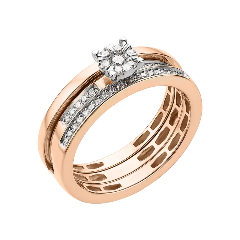 Artikelbild 1 des Artikels “Damenring „Dreiband mit Solitär“ aus 585 Rotgold mit Brillanten “