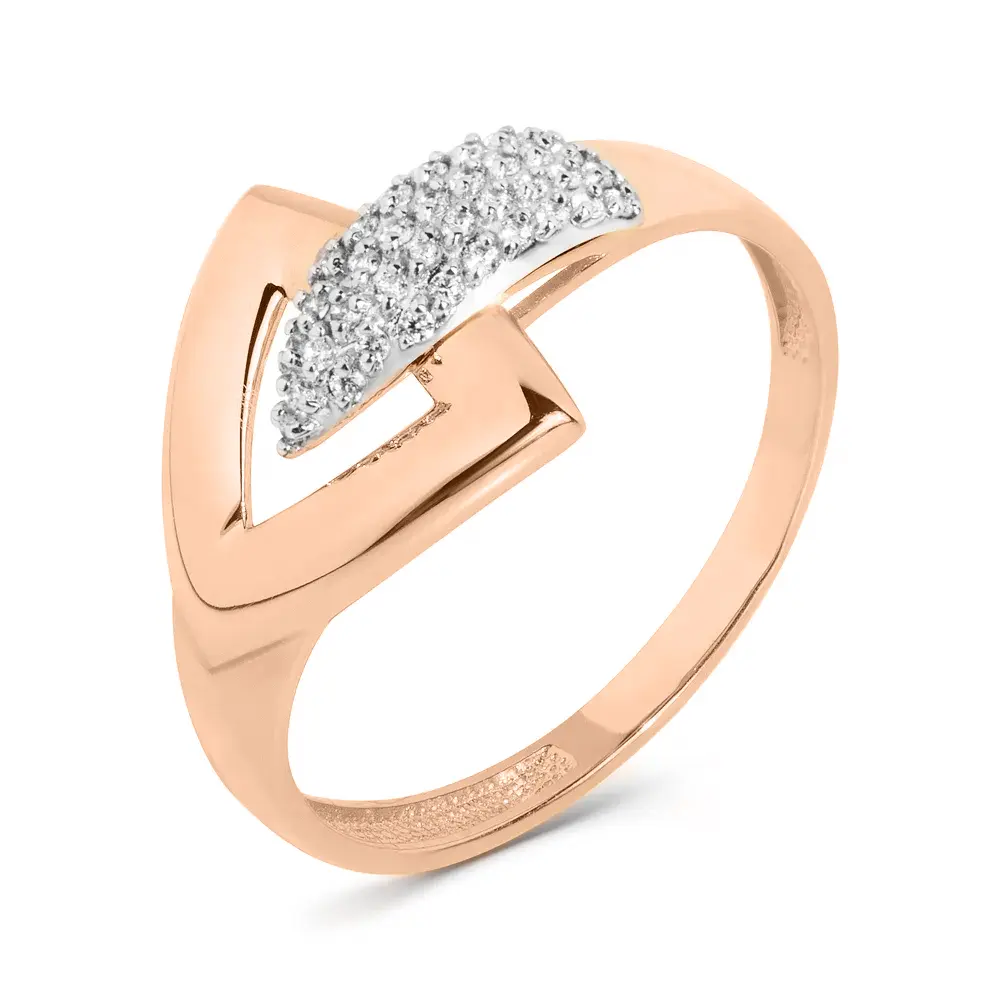 Artikelbild 1 des Artikels “Damenring „Dreieck mit Steinpavé“ aus 585 Rotgold mit Zirkonia “