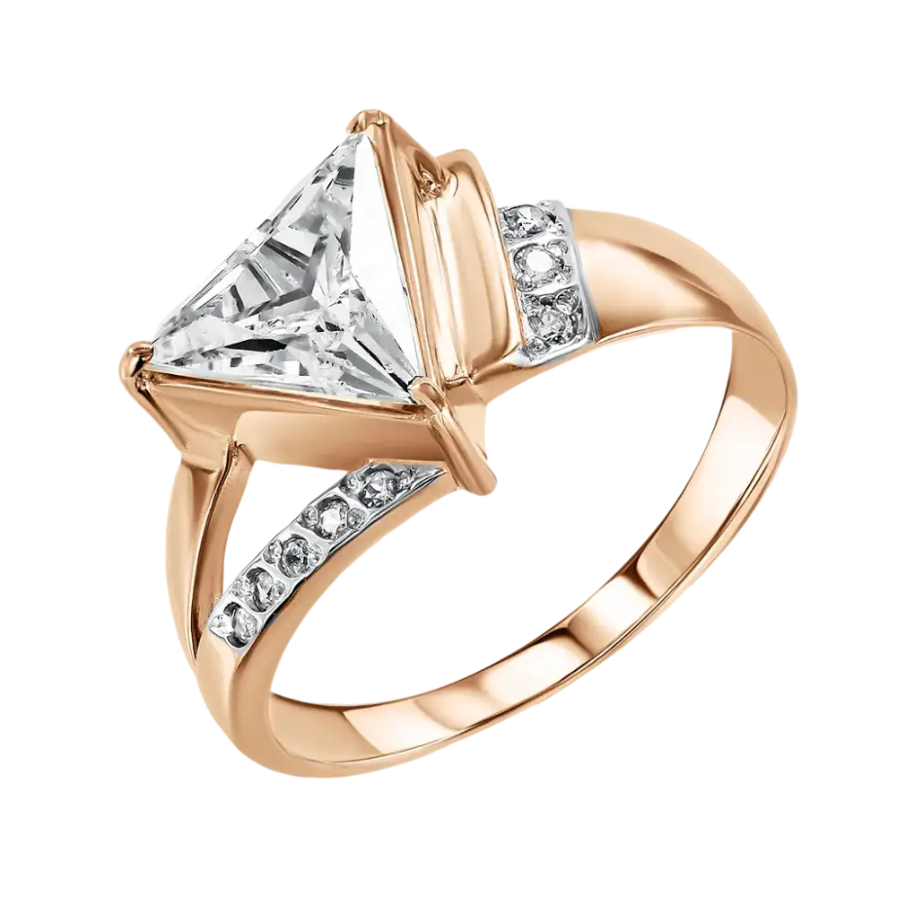 Artikelbild 1 des Artikels “Damenring „Dreieck Solitär“ aus 585 Rotgold mit Zirkonia “