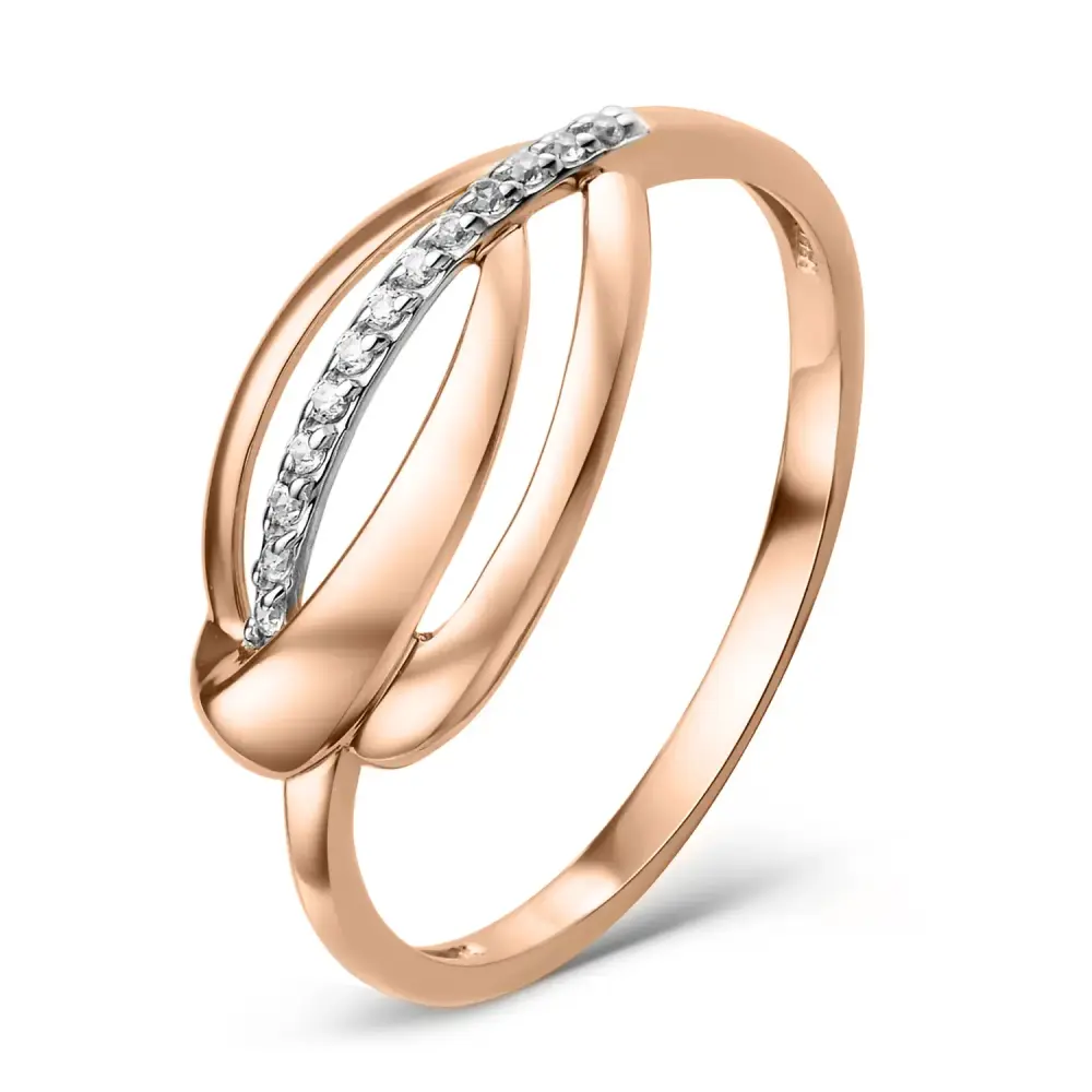 Artikelbild 1 des Artikels “Damenring „Gebogene Bänder mit Steinreihe“ aus 585 Rotgold mit Zirkonia “