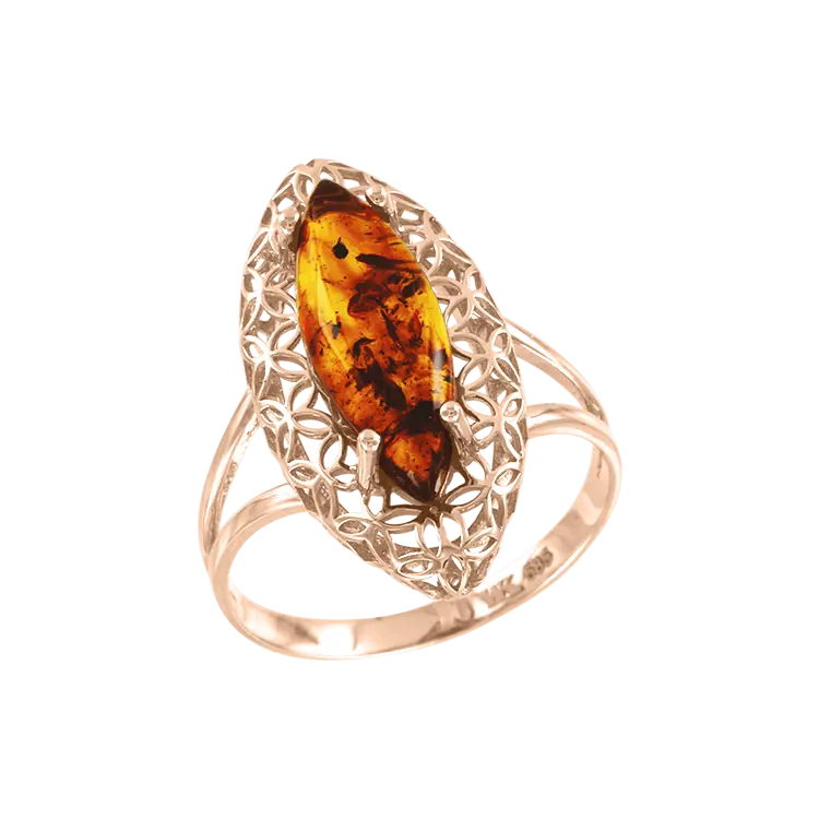 Artikelbild 1 des Artikels “Damenring „Marquise mit Filigran“ aus 585 Rotgold mit Bernstein “
