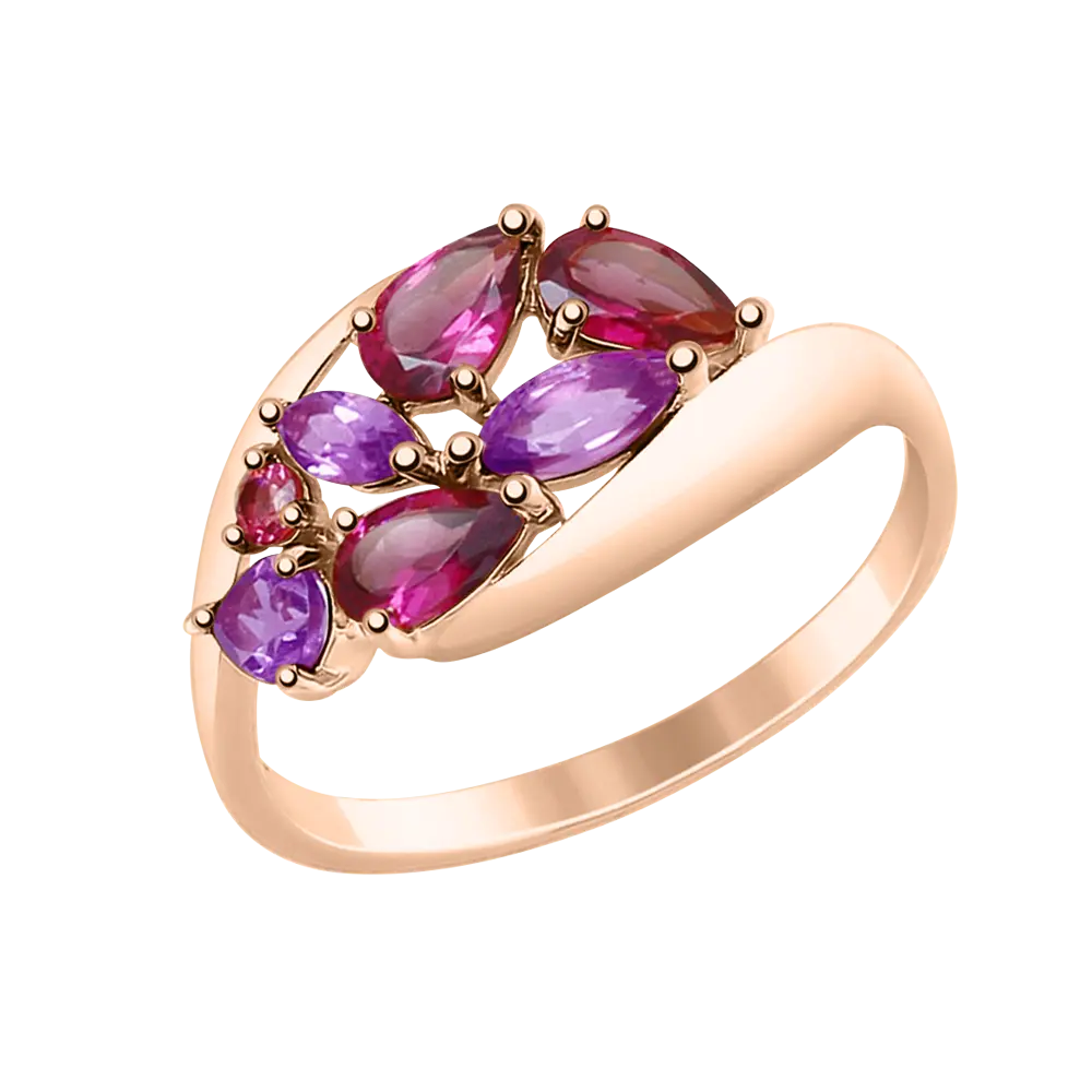 Product image 1 of the product “Women's Ring “Marquise Cluster” in 585 Rose Gold with Amethyst and Rhodolite ”