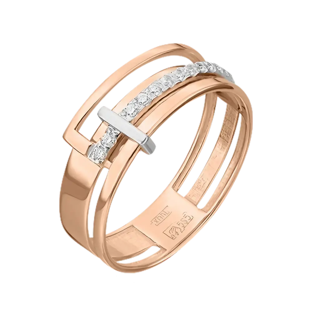 Artikelbild 1 des Artikels “Damenring „Mehrband mit Schnalle“ aus 585 Rotgold mit Zirkonia “