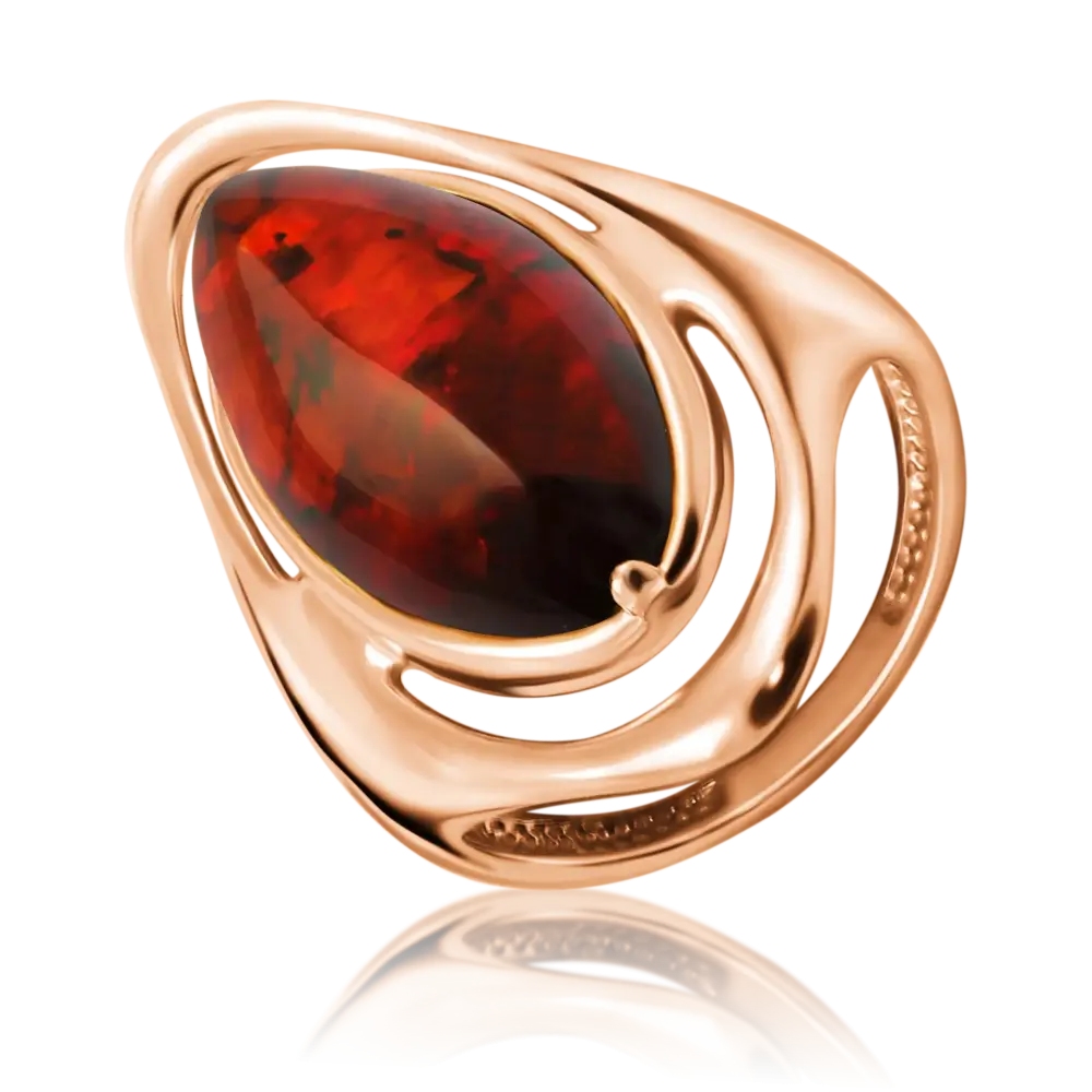 Product image 1 of the product “Women's Ring “Navette in Sweep” in Gold-Plated 925 Sterling Silver with Amber ”