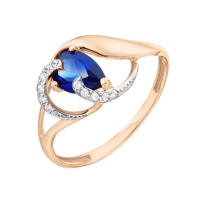 Product image 1 of the product “Women's Ring “Curved Marquise with Stones” in 585 Rose Gold with Cubic Zirconia and Sapphire ”