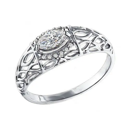 Artikelbild 1 des Artikels “Damenring „Navette mit Ornament“ aus 925 Silber mit Zirkonia “