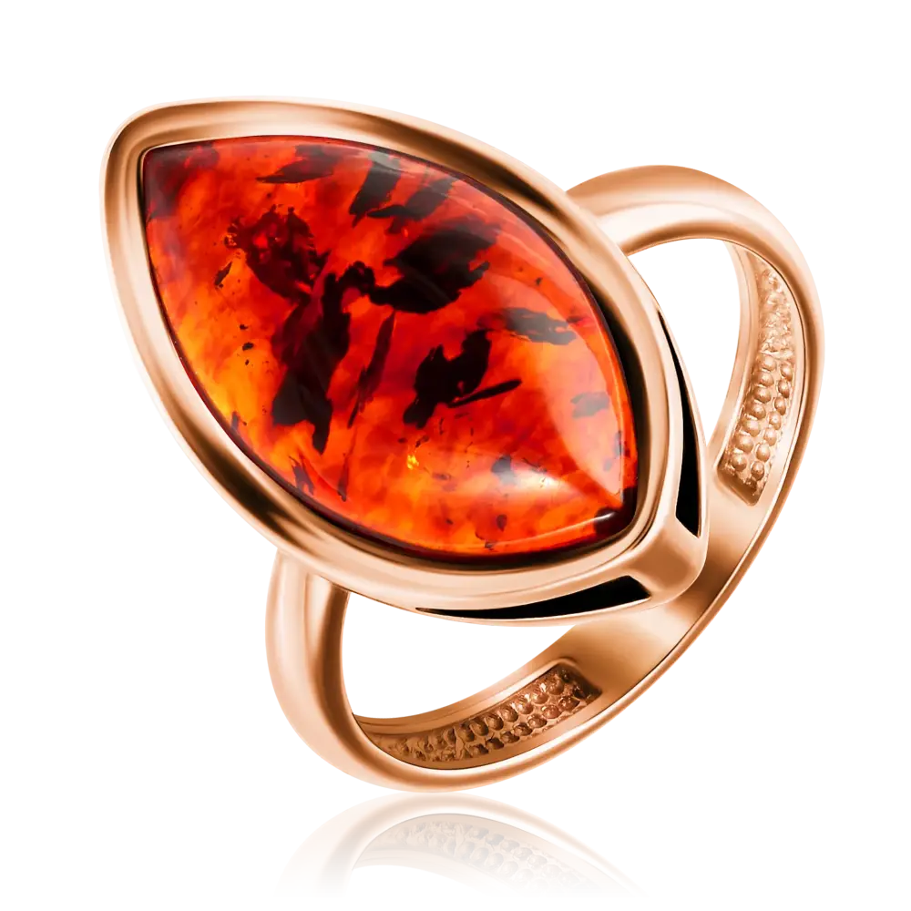 Product image 1 of the product “Women's Ring “Navette with Frame” in Gold-Plated 925 Sterling Silver with Amber ”