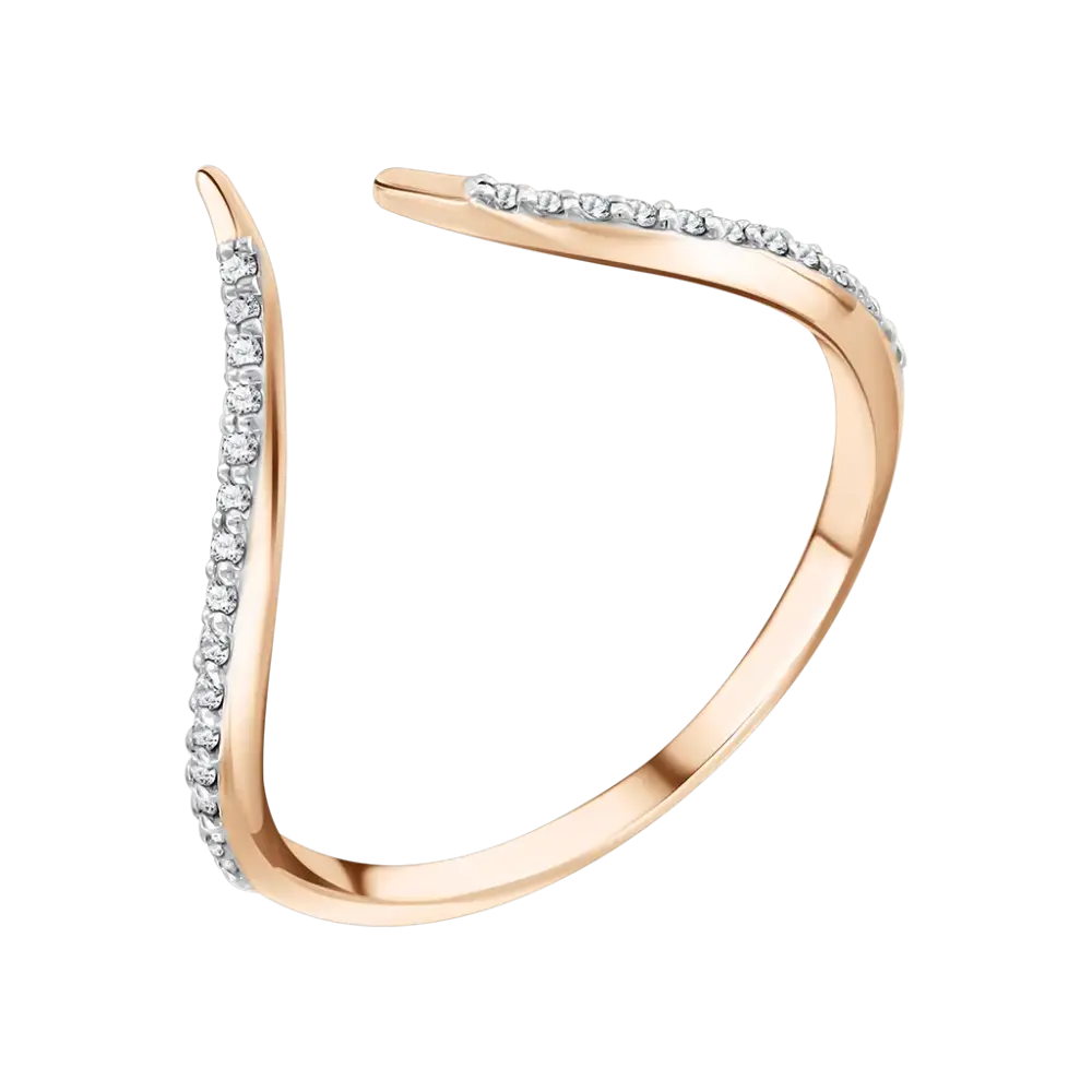 Product image 1 of the product “Women's Ring “Open V Shape with Stone Row” in 585 Rose Gold with Diamonds ”