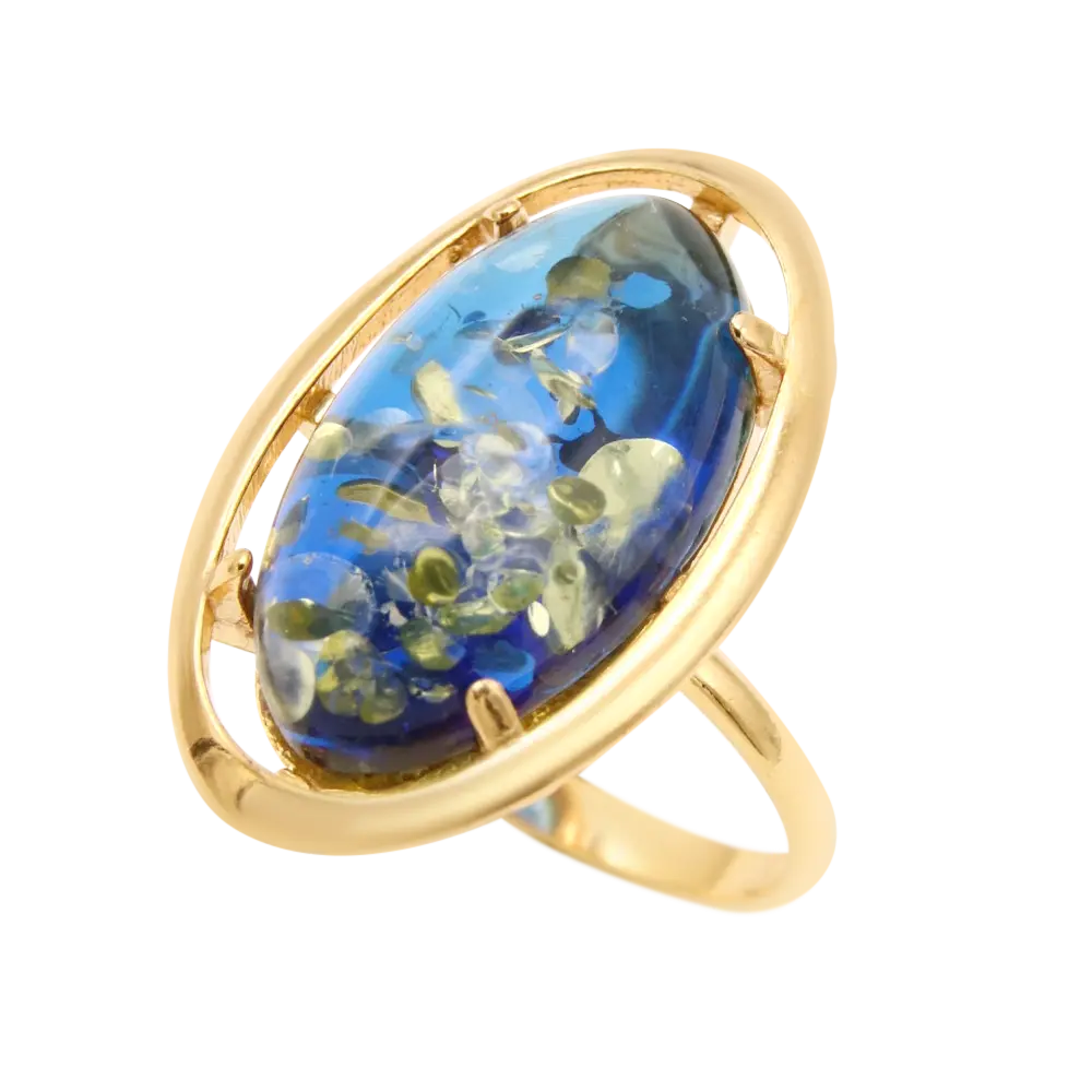 Product image 1 of the product “Women's Ring “Oval in Oval Frame” in Gold-Plated 925 Sterling Silver with Amber ”