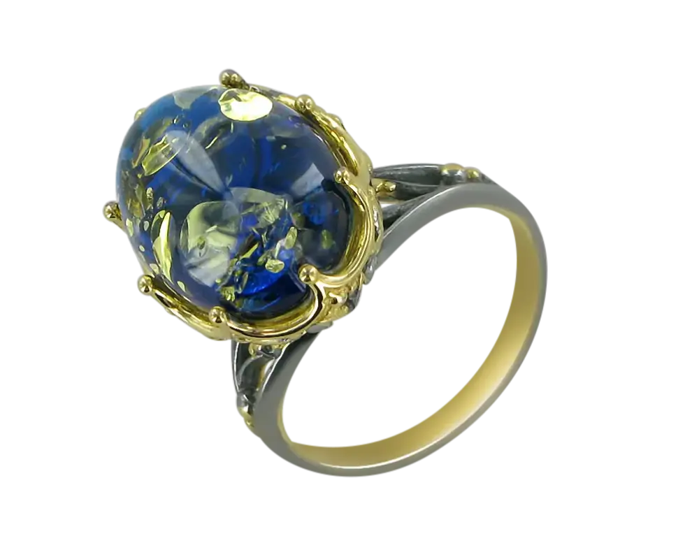 Artikelbild 1 des Artikels “Damenring „Oval mit Krone“ aus 925 Silber vergoldet mit Zirkonia und Bernstein “