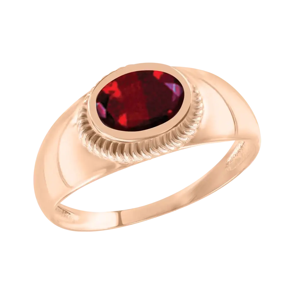 Product image 1 of the product “Women's Ring “Oval with Grooved Edge” in 585 Rose Gold with Garnet ”